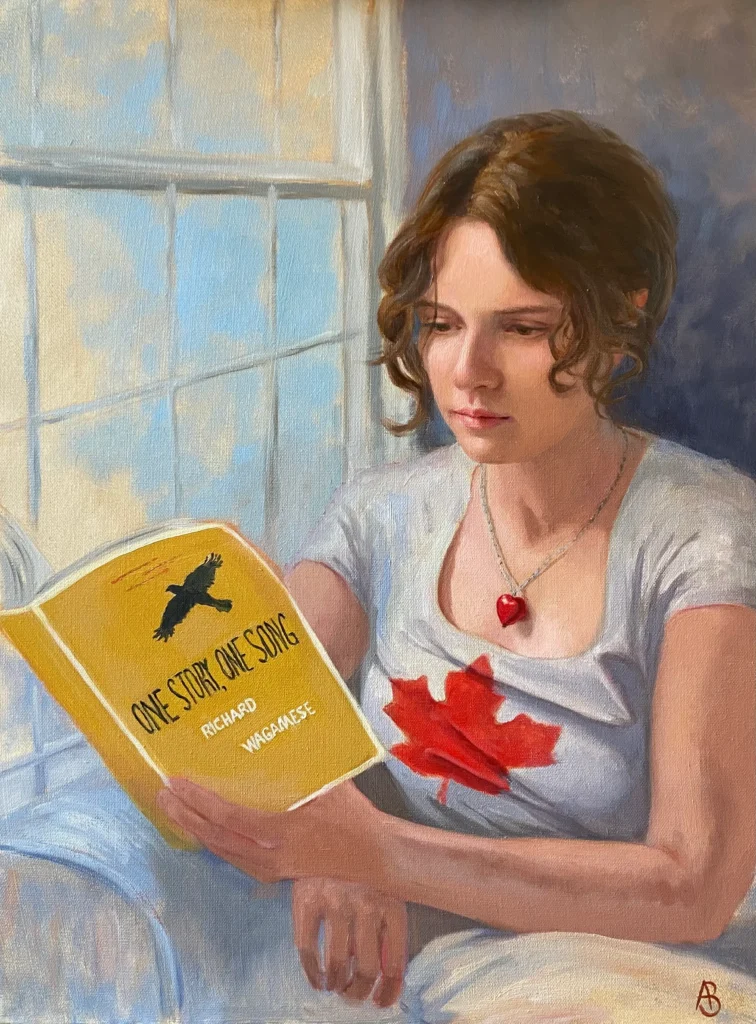 Painting by Angela of a girl reading a book